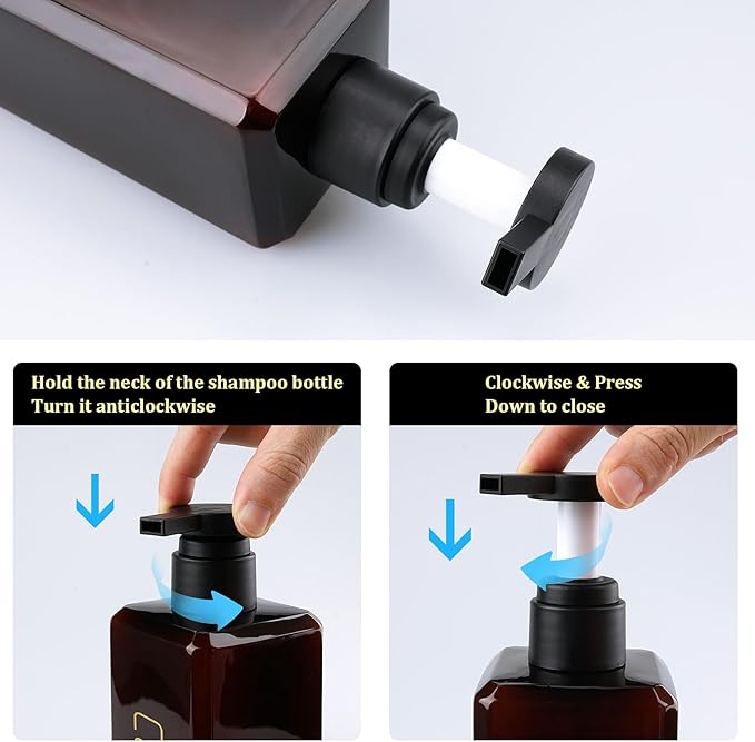 Shampoo and Conditioner Dispenser Shower Soap Bottles 3 Pack 550ml/18.6oz Refillable Shampoo Pump Bottle Dispenser Plastic Empty Body Wash Dispensers with Stylish Permanent Labels for Bathroom (Brown)