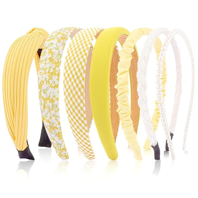 AHONEY 7 Pack Yellow Headbands for Women Girls Headbands Fashion Non Slip Hairbands Cute Hair Accessories Multi-style Headband Pack