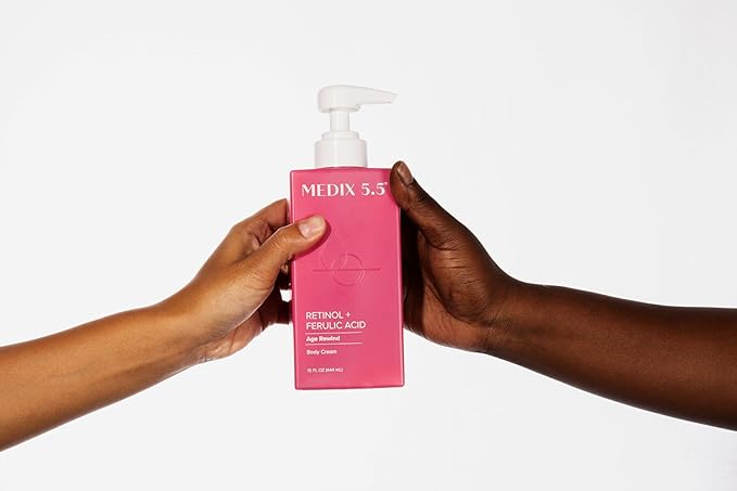 Medix 5.5 Retinol Body Lotion Firming Moisturizer | Crepey Skincare Treatment | Retinol Body Cream | Anti Aging Firming Cream For Women Targets Look Of Crepe Skin, Wrinkles, & Sagging Skin, 15 Fl Oz