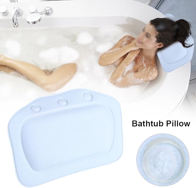 Bath Pillow, Bathtub Head Neck Support, Soft Foam Padded Spa Tub Headrest Back Shoulders Support Cushion Bathroom (Blue)