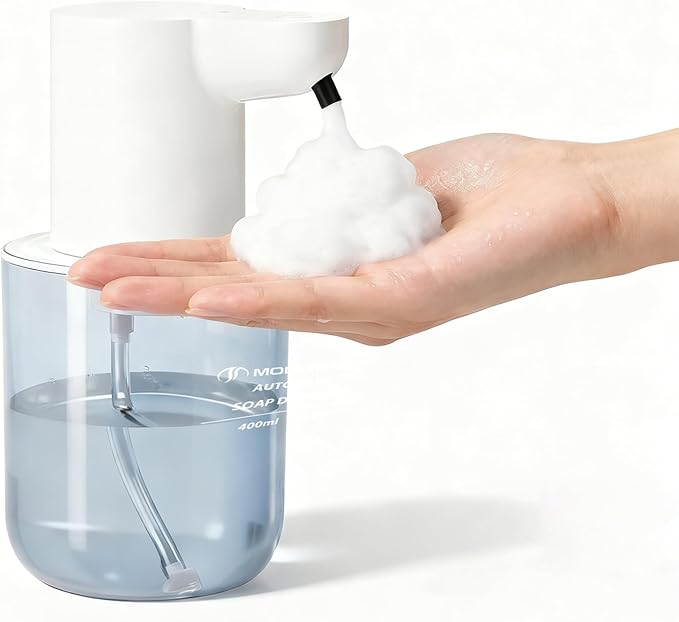 Automatic Foaming Soap Dispenser for Bathroom: 4-Level Adjustable Countertop/Wall Mount Hand Soap Dispenser, 13.5oz/400ml Type-C Rechargeable – Suitable for Kitchen, Bathroom, Office, Hotel (White)