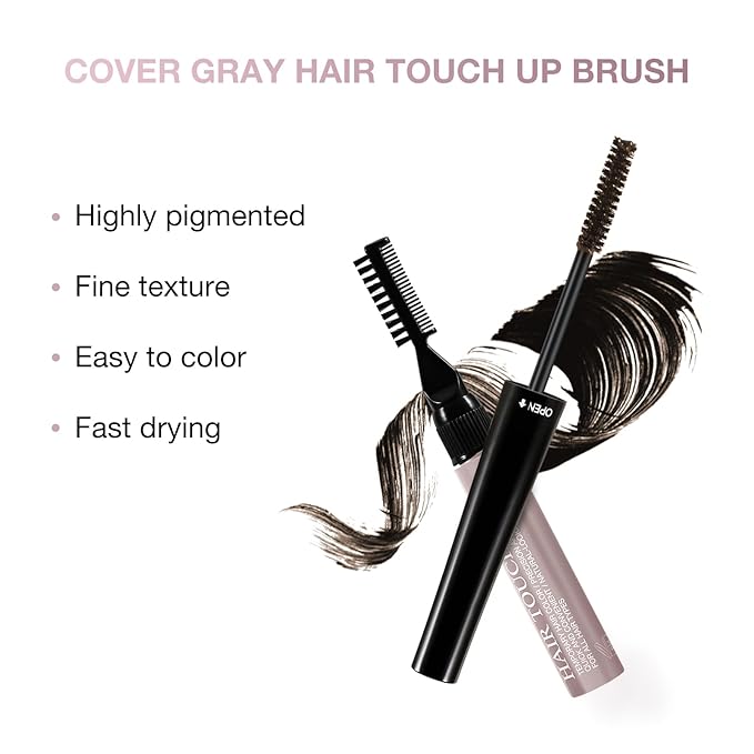 Hair Mascara for Gray Hair, 3 In 1 Hair Color Concealer Stick with Precision Applicator, Temporary Hairline Filler, Multi-Purpose Mascara for Eyebrow and Beard（Dark Brown）