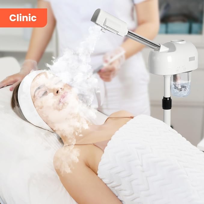 TASALON Professional Facial Steamer, Hot Mist Spray, Vaporizador Facial Steamer for Esthetician, Height Adjustable, SPA at Home, White