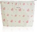 Wudygirl Cute Makeup Bag for Women - Travel Cosmetic Bag with Zipper Makeup Pouch Floral Make up Organizer Handbag Aesthetic (Pink Floral)