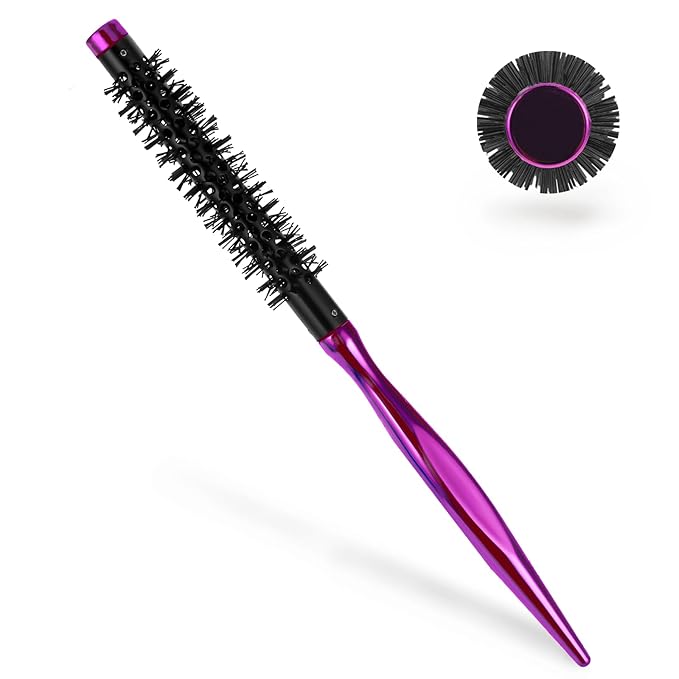 Small 1 Inch Mini Quiff Roller Brush for Blow Drying, Portable Curling Brush With Smooth Handle and Nylon Bristles for Styling Short Hair