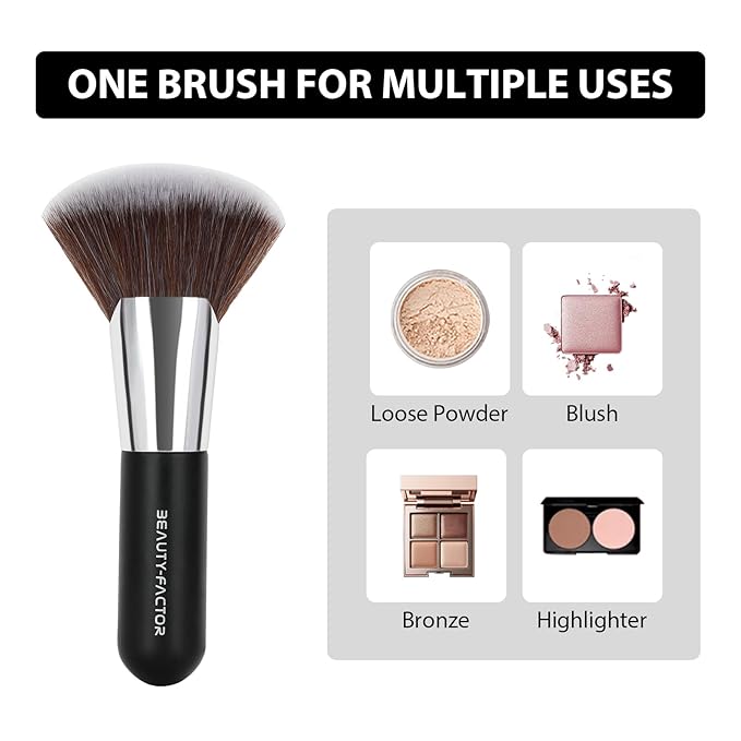 Bronzer Brush for Face - 12CM Fan-shaped Powder Blending Coutour Brush for Loose & Pressed with Fluffy & Soft and Dense Bristles Kabuki Makeup Brushes for Setting Powder, Foundation, Contour, Buffing