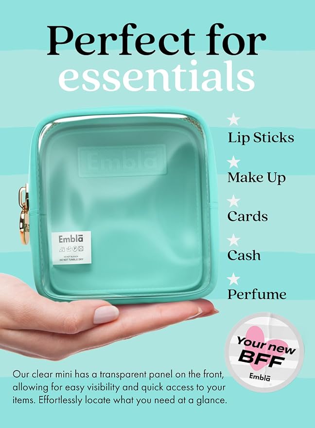 Embla Clear Small Makeup Bag for Purse Cute Mini Make Up Nylon Organizers Tiny Cosmetic Bags for Women Girls Little Toiletry Travel Pouches Zipper Skincare Pouch Organizer Turquoise