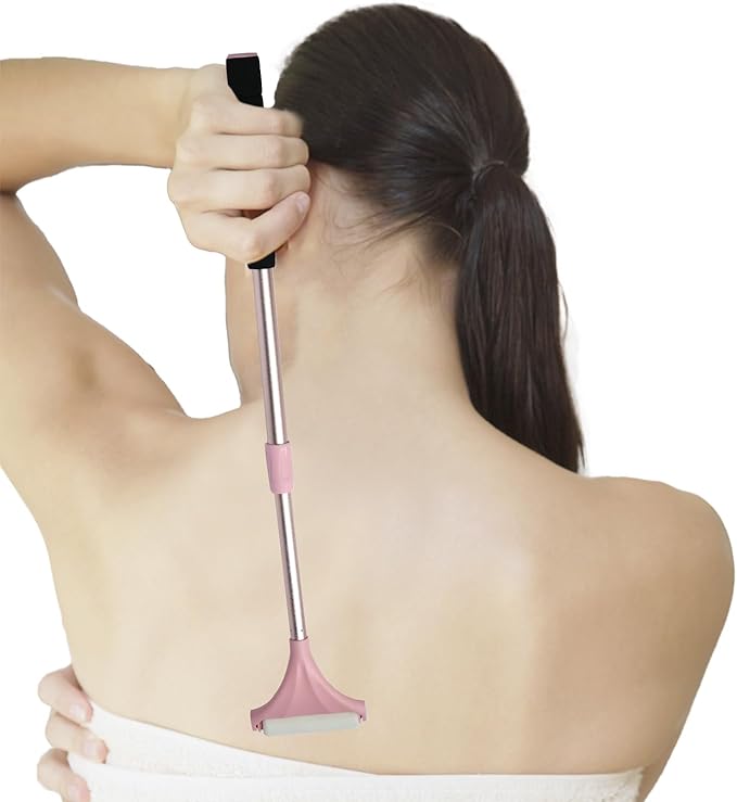EASACE Lotion Applicator for Back,Portable 21inch Lotion Applicator with Long Handle,Extension Back Applicator Lotion with 3 Replacement Roller for Back self(Pink)