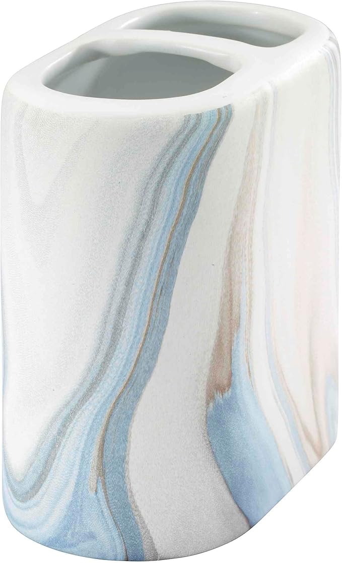 Avanti Linens - Toothbrush Holder, Resin Countertop Accessories, Guest Bathroom Essentials (Waves Collection, Blue)