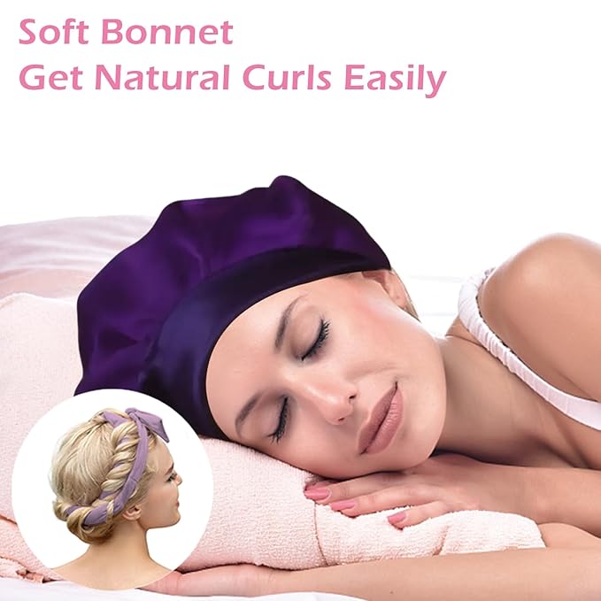 Heatless Curls Overnight Headband, 70'' No Heat Hair Curlers with Hair Bonnet for Sleeping, Light Purple