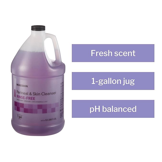 McKesson Perineal Skin Cleanser with Aloe, 1 Gallon [Pack of 4] Rinse-Free Body Wash for Incontinence or Ostomy Care, Fresh Scent