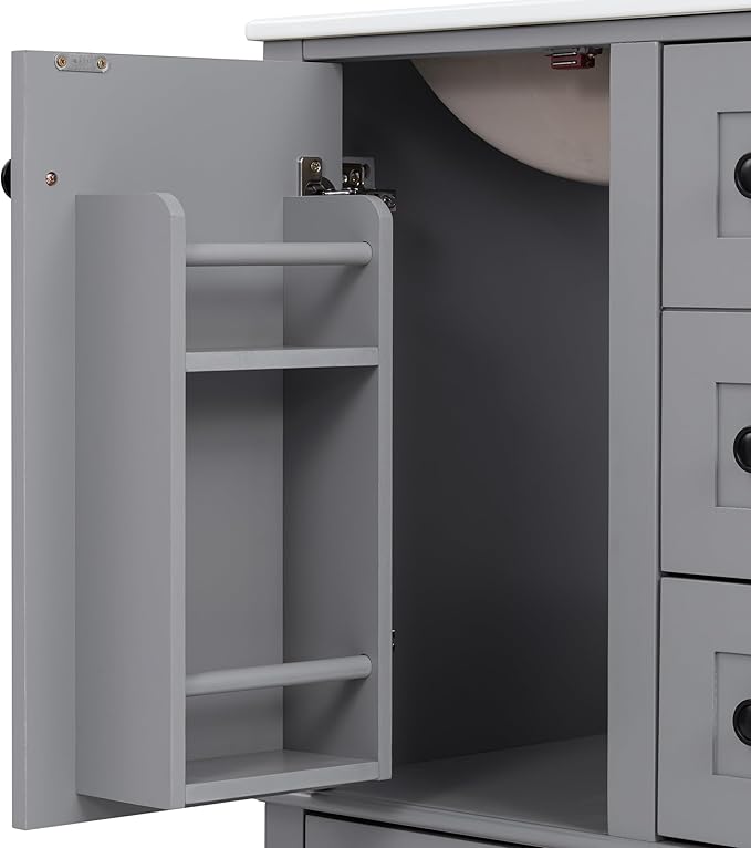 Bellemave 24" Bathroom Vanity with Sink Combo Set, Solid Wood Frame Bathroom Storage Cabinet with 3 Drawers, Soft Closing Cabinet Door with Organizer, Grey