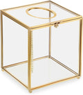 Sumnacon Square Clear Glass Tissue Box Cover -Dainty Cube Tissue Box Holder, Gorgeous Gold Facial Tissue Holder for Dresser Bathroom Bedroom Home Office Bar Restaurant Decor