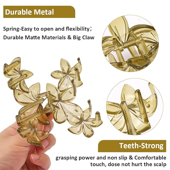 Ahoney 6PCS Hibiscus Flower Hair Clips for Women Strong Hold Nonslip Large Big Flower Claw Clip for Thick Hair, Hawaiian Hair Clips Beach Hair Accessories for Women Girls