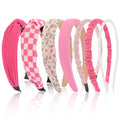 AHONEY 7 Pack Hot Pink Headbands for Girls Women Headbands Trendy Checkered Non Slip Cute Y2K Hair Accessories Multi-style Headband Pack Diademas Para Mujer