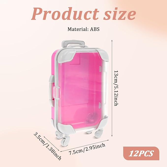 12Pcs Mini Suitcase Party Favor Box, Mini Suitcase Storage Box, Mini Luggage Candy Box, Cute Mini Trolley Case Packaging Box, Mini Travel Suitcases Box, Clear False Eyelashes Travel Case for Party