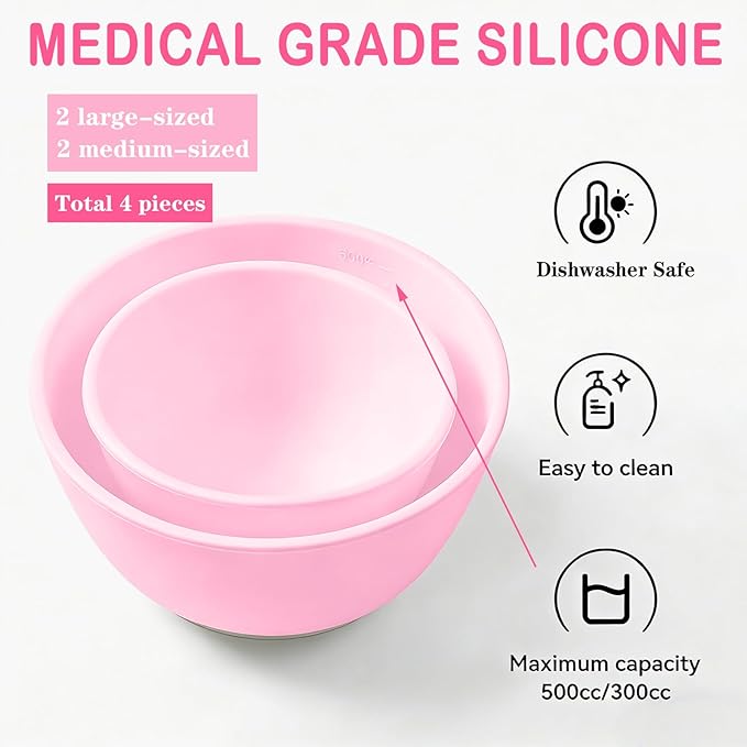 4Pcs Silicone Facial Mask Bowl DIY Face Mask Mixing Bowl for for Home Salon Spa Face Skin Applicator Bowl, Pink