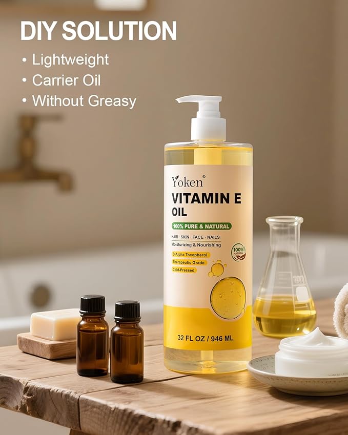 Vitamin E Oil 32 Fl Oz Vitamin E oil for Skin Bulk Vitamine oils for Face Perfect DIY Bath and Body Oil Cold Pressed Hexane Free Non-GMO Gluten Free Formula