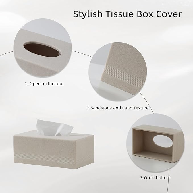 Tissue Box Cover Rectangle, Resin Facial Tissues Holder Covers Rectangular Toilet Paper Holder Case Dispenser Home Decorative for Bathroom Kitchen Bedroom Living Room Office (Beige)