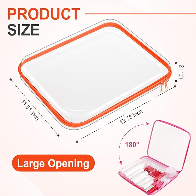 Hoolerry 4 Pcs Hard Clear Zipper Case Makeup Bags Plastic Zipper Pouch Transparent Storage Box Containers for Cosmetics, Snacks, Building Blocks, Puzzles(Clear,13.8 x 11.8 x 2 in,Fluorescent)