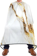 White Gold Marble Professional Barber Cape with Adjustable Neckline, Waterproof Hairdressing Salon Cape for Men Women Kids - 65" x 55" Beard Apron Shaving Kits for Salon and Home Use