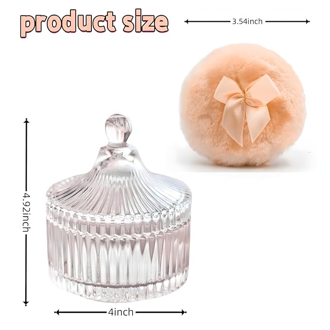 2 Pcs Large Body Powder Puff and Container Powder Container with Puff Powder Puff Crystal Container Soft Washable Reusable Velour Face Body Glitter Powder Puff Wet Dry Makeup (Yellow)