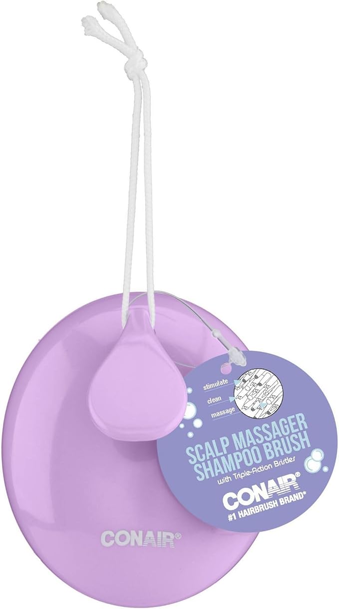 Conair Scalp Massager Shampoo Brush – Deep Cleansing, Exfoliating & Stimulating Hair Scrubber for Healthy Scalp & Hair Growth, Soft Silicone Bristles, Comfortable Grip, All Hair Types, Purple