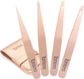 Tweezers for Eyebrows, Slant Tip and Pointed Eyebrow Tweezer Set Great Precision for Eyebrows Facial Hair, Ingrown Hair, Splinter, Blackhead and Tick Remover (4-piece) (Gold)