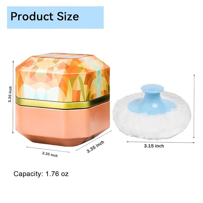 Body Powder Puff and Container, Portable Dusting Powder Container with Puff Dusting powder Case Box Jar for Baby Women Home and Travel Use(Orange)