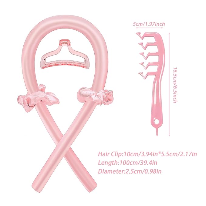 Satin Heatless Curling Rod-Heatless Curls Overnight – Hair Rollers & Hair Curlers to Sleep In – Hair Rollers for Blowout Look Long Hair – No Heat Damage, Comfortable for Night Use (Pink suit)