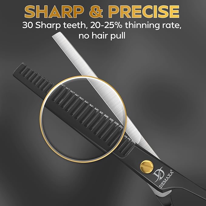 Thinning Shears for Hair Cutting - DEMAXA Hair Thinning Scissors Professional Barber’s Texturizing Shears for Salon & Home Use - 6.5-inch Black High Carbon Stainless Steel Thinning Sheers