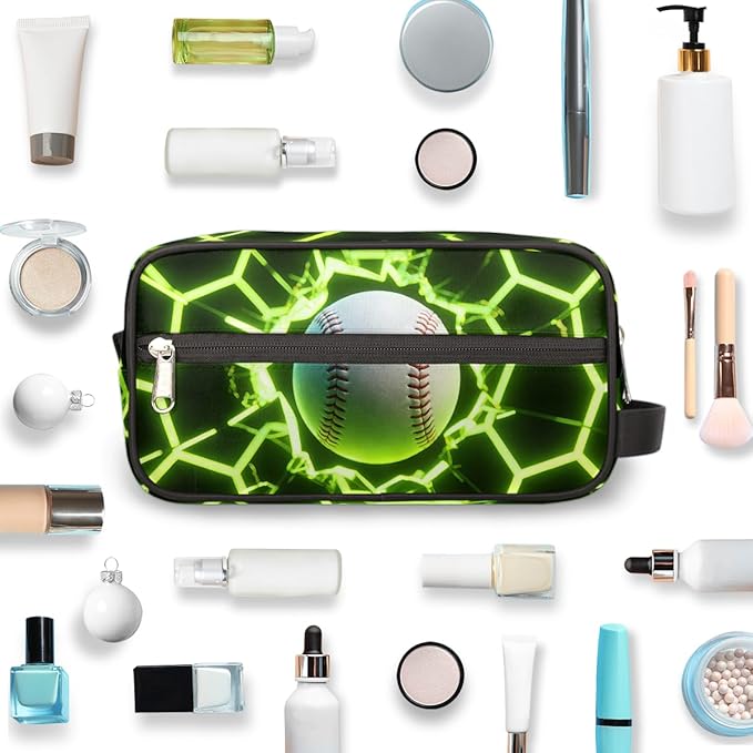 Futuristic Style Baseball Toiletry Bag for Men Women, Cosmetic Makeup Bag with Handle, Travel Shaving Kit Organizer, Waterproof Portable Wash Bag for Gym Vacation Camping Sports