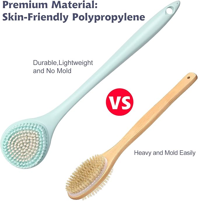 BEDELITE Back Bath Brush Long Handle for Shower of 2 - Soft Shower Brush for Men & Women,Back Brush Scrubber - 16.4" Long Skin Exfoliator for Bath Scrubber Body Brush（Blue & Ivory）