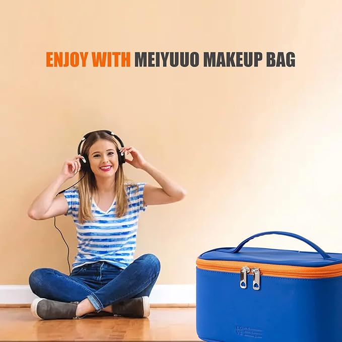 Meiyuuo Makeup Bag Large Cosmetic Bags for Women Girls Cute Travel Zipper Pouch Toiletry Organizer for Beauty Essentials Waterproof (Navy Blue)