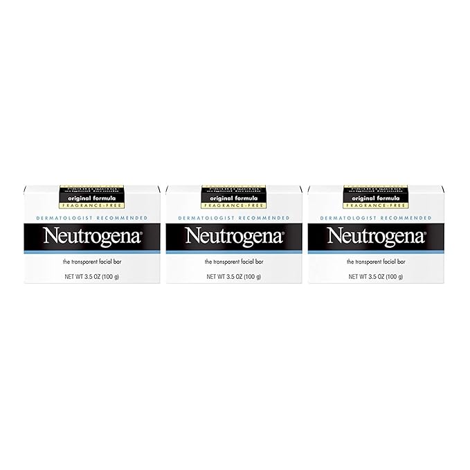 Neutrogena Original Transparent Facial Cleansing Bar, Fragrance-Free Glycerin Face Wash Bar Soap for Gentle Daily Cleansing, Hypoallergenic & Dye-Free Pure Facial Soap, 3.5 oz