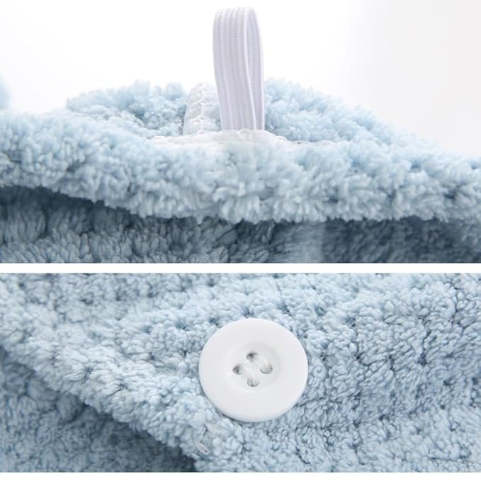 2 Pack Absorbent Microfiber Hair Towel Wrap,Anti-frizz Hair Drying Towel with Button to Dry Hair Quickly,25.6X9.8 inch (Gray&Blue)