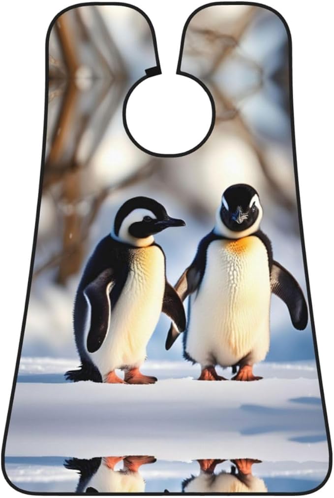 Young Penguins With Snow Print Beard Bib Apron For Men, Beard Hair Catcher For Men Shaving Trimming,Beard Cape Cloth