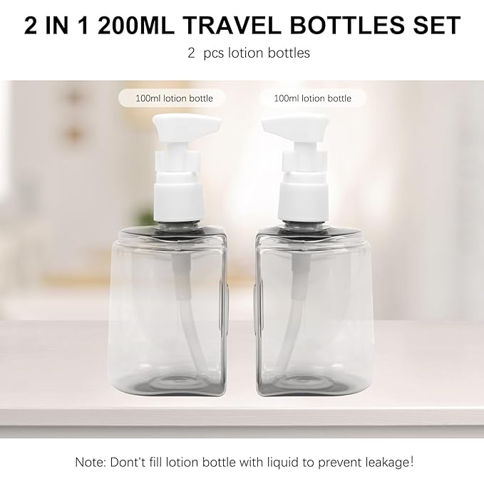 Skycase Travel Bottles - Leak Proof Refillable TSA Approved Travel Size Toiletries, 2 in 1 Liquid Bottles Containers with Labels and Funnel Airplane Accessories Kits for Lotion Liquid (White)