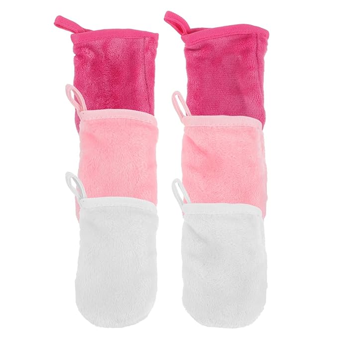 6pcs Washing Gloves Facial Towel Pink Towels Face Cleaning Tool Mitt Facial Cleansing Cloths Gloves for Cleaning Make up Travel Makeup Fine Fiber