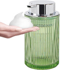 Foaming Soap Dispenser, 12 Oz Green Glass Foam Hand Soap Dispenser, Refillable Glass Foam Pump Bottle Container Decorative Slim Ribbed Bottle for Bathroom and Kitchen