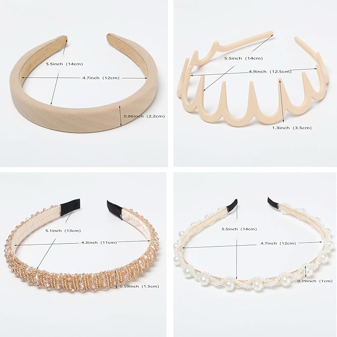 6 Pack Headbands for Women Girls Plastic Wavy Hair Band with Teeth Pearl Headband Non Slip Fashion Neutral Hairbands Cute Hair Accessories