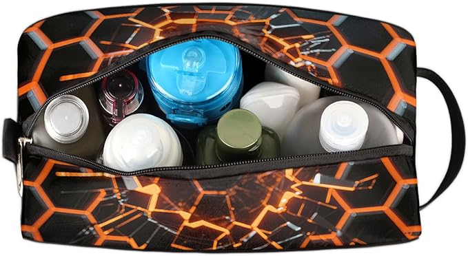 Abstract Basketball Kids Toiletry Bag for Boys Girls, Cosmetic Makeup Bag with Handle, Travel Shaving Kit Organizer, Waterproof Portable Wash Bag for Gym Vacation Camping Sports