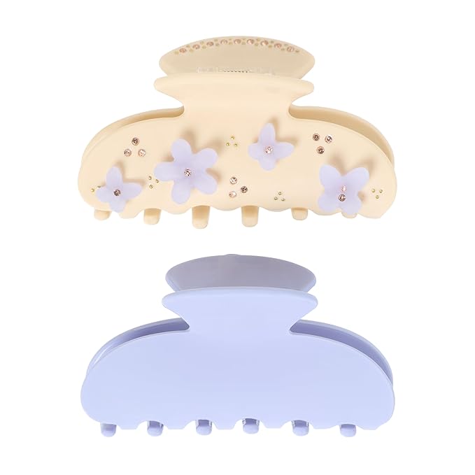 Goody SlideProof Large Claw Clips, Stylish, Secure Grip Hair Clips, Styling Accessories for All Occasions and All Hair Types, Gifts for Women & Girls, White Flowers and Blue, 2 Ct