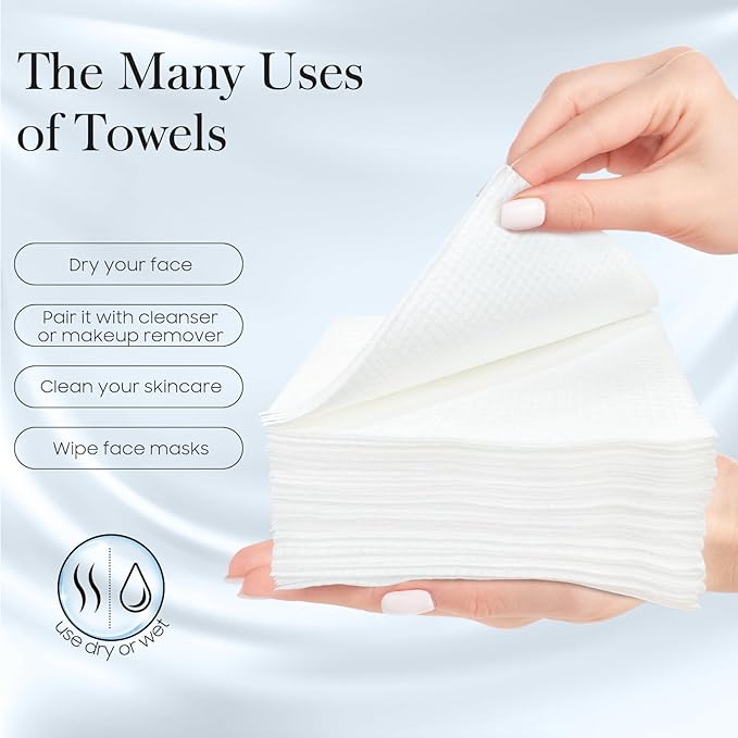 150 Count (3 Box) XL Disposable Face Towels 10” x 12”, 100% Viscose Fibre, Soft & Skin Friendly Face Towelettes Disposable, Facial Tissue Wipes for Women Cleansing