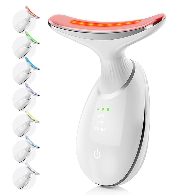 Face and Neck Massager, Handheld Red Light Therapy for Face -7 Color LED Facial Beauty Device with 3 Beauty Modes USB Rechargeable Face Sculpting Wand Tool for Wrinkles & Anti-Aging Skin Care