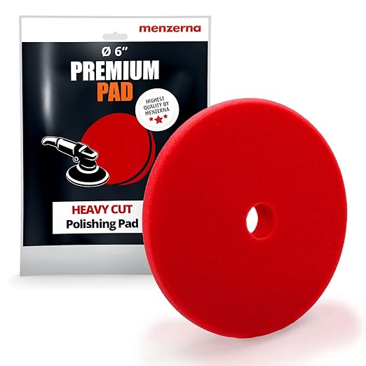 MENZERNA 6 Inch Polishing Pad Heavy Cut for Scratch Repair I Body Repair and Detailing Pads with Safety Edge & Velcro Attachment I Washable & Long Lasting I Thin Pad with Hole for Anti Heat Build-Up