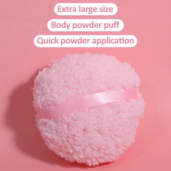 Body Powder Puff, 6 "x 3" Extra Large Ultra Soft Fluffy Sponge Plush Big Powder Applicator Pink Washable Reusable Durable Round Face Body Makeup Puff for Women (Pink)