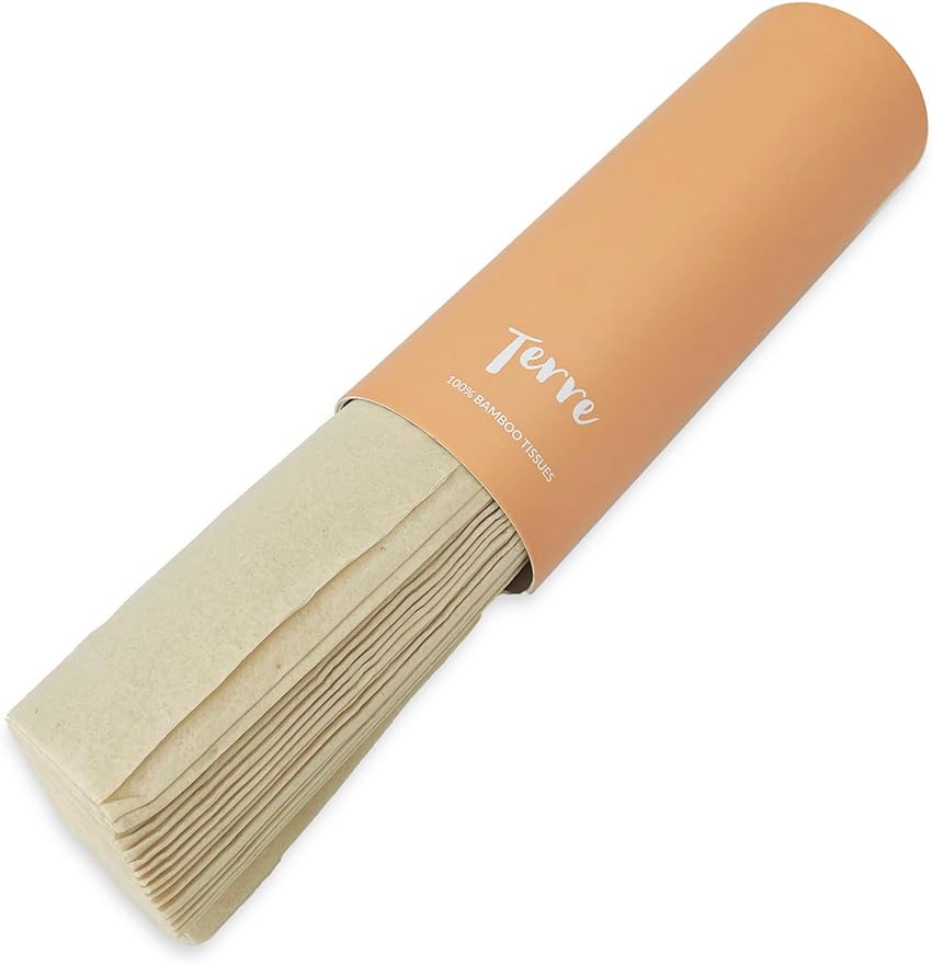 Terre Bamboo Car Tissue Refills, 3-Ply, Unbleached, 8 Pack (320 Sheets Total), FSC-Certified, Facial Tissues Refills for Car Visor Tissue Holder, Travel Tissue Tubes Box Container, Sustainable