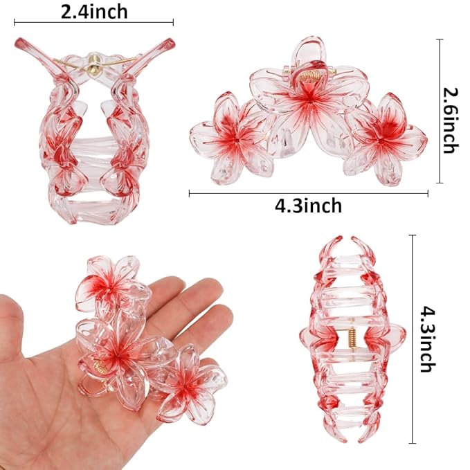 Ahoney 6PCS Flower Claw Clips Cute Hair Clips for Women Strong Hold Arcylic Nonslip Hawaiian Flower Hair Clips Beach Hair Accessories for Women Girls Holiday Gifts (Jelly)