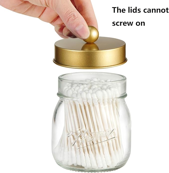 Amolliar Mason Jar Bathroom Accessories Set 4 Pcs -Lotion Soap Dispenser & 2 Qtip Holders & Toothbrush Holder - Rustic Farmhouse Decor, Bathroom Home Decor (Gold)